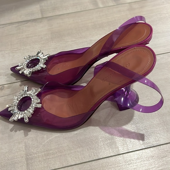 Amina muaddi size 37 purple pvc crystal embellished begum sling back pumps - Picture 2 of 6